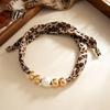 Fashion Scarf Choker Leopard Print Choker, Fabric Necklace with Faux Pearl Metallic Beads, Statement Adjustable Velvet Jewelry for Women Daily