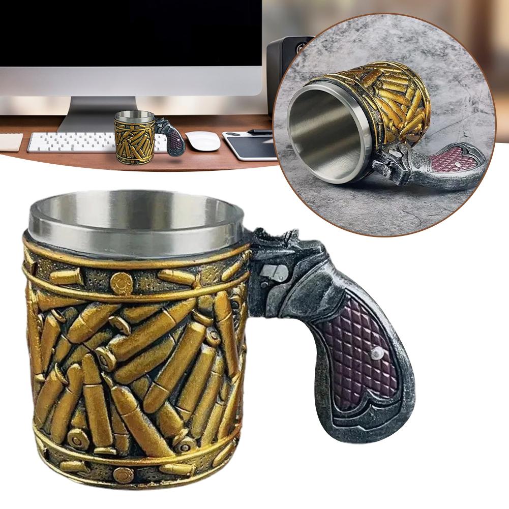 Ceașă tip glonț din oțel inoxidabil, stil rece, ceașcă cu model cu glonț, ceașcă mare de băut, pentru club de bar, pentru bere