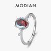 Modian 925 Silver Oval Rainbow Zirconia Wedding Luxury Multicolour Ring For Women Engagement Anniversary Fine Jewelry