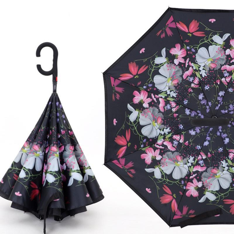 Automatic reverse umbrella straight rod long handle double-layer umbrella car umbrella large double reflective umbrella wind-resistant reinforcement