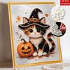 DIY Frameless Pearl Painting Kit Cute Cat Witch Pumpkin Pattern 3D Shiny Bead Art Canvas Relaxing Creative Craft Gift Home Decor