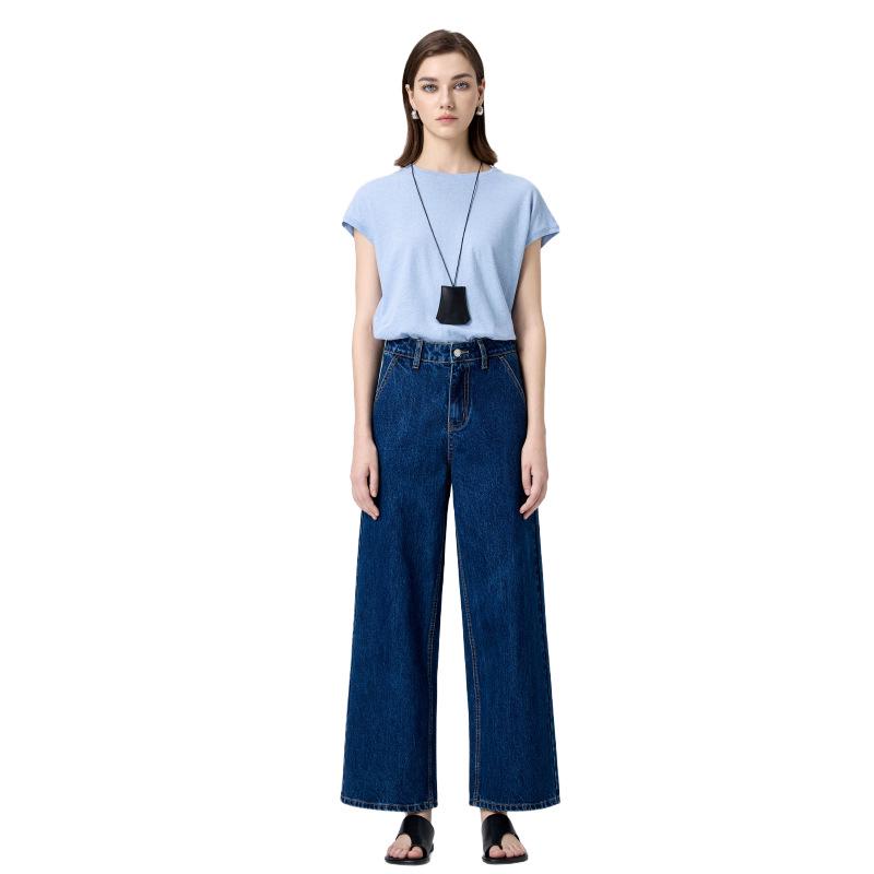 MBB Women's High-Waisted Wide-Leg Jeans with U-Shaped Back Pocket - Non-Elastic Slimming Fit, Spring 2025 Collection