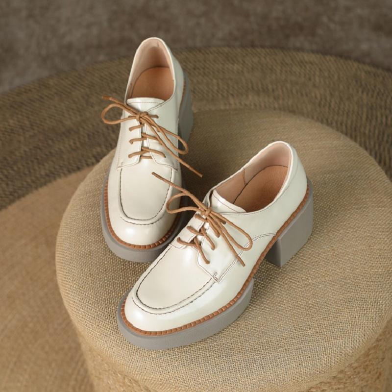 Fashion NEW Spring/Autumn Women Pumps Split Leather Shoes for Women Round Toe Chunky Heel Shoes Comfortable Lace-up Platform Daily Shoes