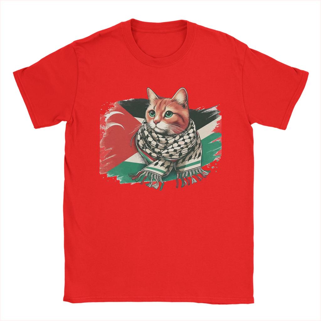 Unisex TShirts Palestine Cat With Scarf Novelty 100 Cotton Tees Short Sleeve  T Shirt Crew Neck Clothes Printing
