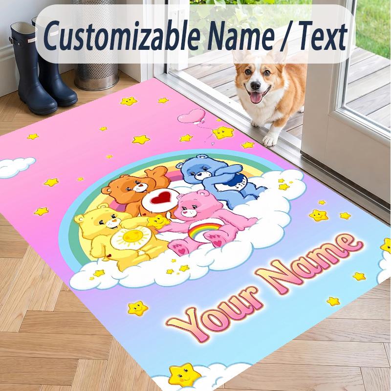 Custom Text Care Bears Pattern Floor Rug Soft Indoor Carpet Mat Living Room Bedroom