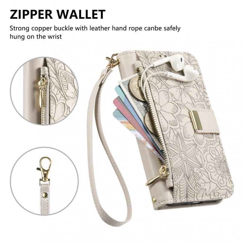 Elegant Floral Leaf Flip Phone Case IPhone 18 17 16 15 With Magnetic Card Slot Stand PU Leather Cover