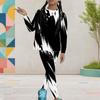 Girls Black White Printed Round Neck Long Sleeve Top Fitted Pants Two Piece Set