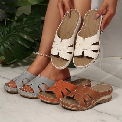 Zapatillas Zapatos de una línea Calado Punta redonda Tacón de cuña Chanclas casuales