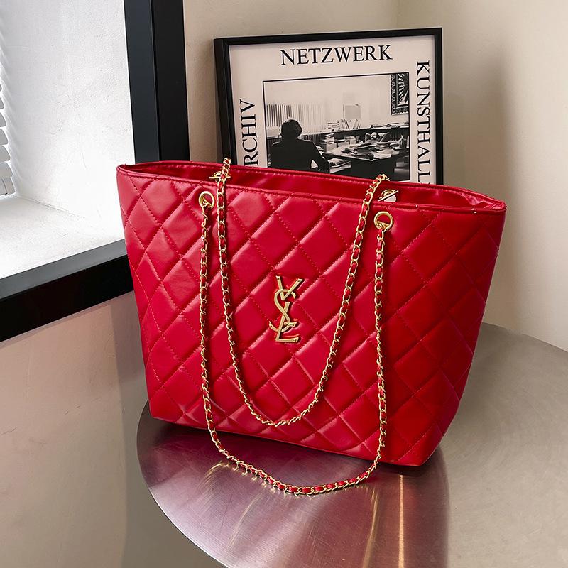 Diamond Lattice Women's Autumn Bag - Korean Style Large Capacity Chain Shoulder Bag for Work Commute