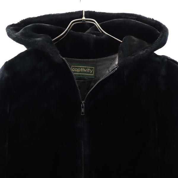 captivity 80s 90s Made in USA Old Fake fur Jacket 45481 black hood Women Used