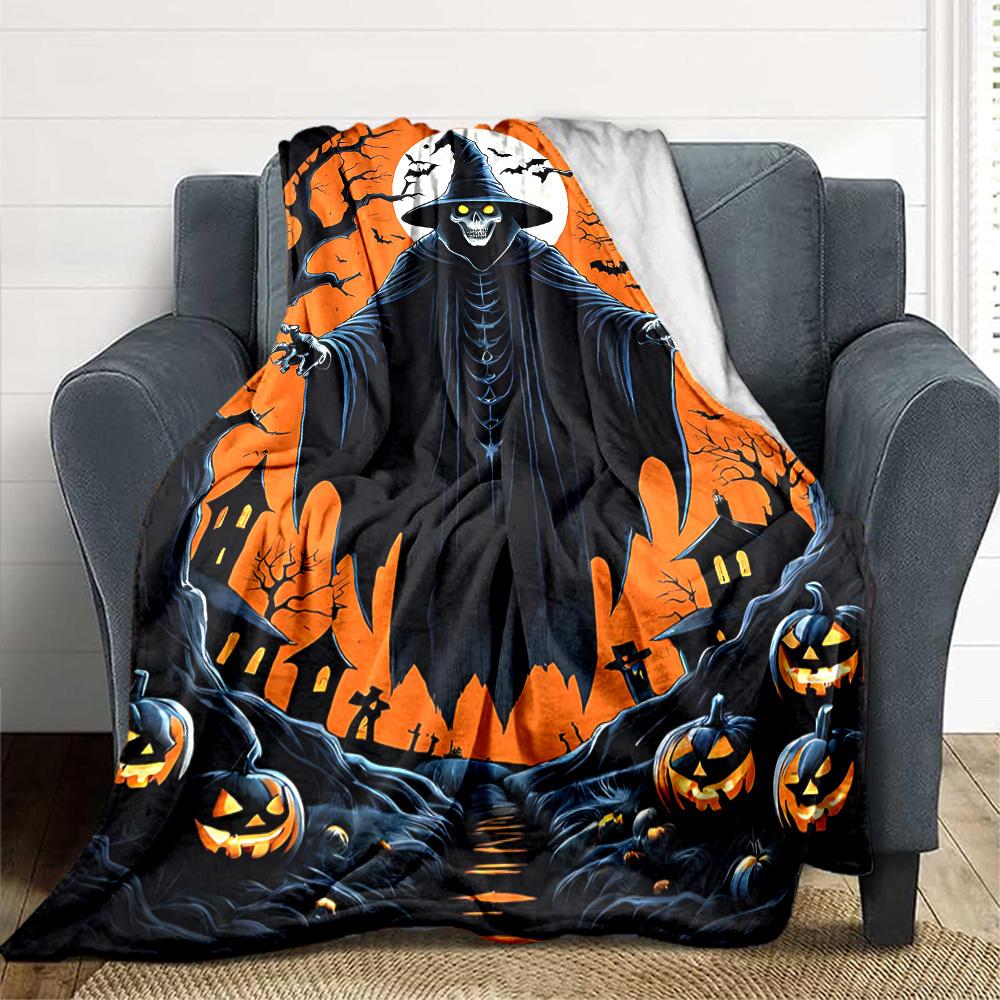 1pc Halloween Spooky Blanket, Lightweight Flannel Throw Blanket For Sofa, Bed, Travel, Camping, Living Room, Office, Couch, Chair, And Bed