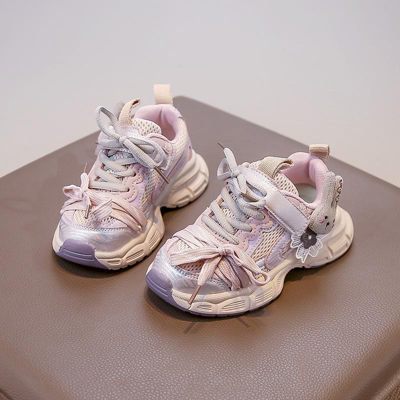 

Children s Cute Rabbit Sneakers Summer and Autumn Mesh Patchwork Girls College Style Bowknot Casual Shoes 26Inner Length15.8cm розовый