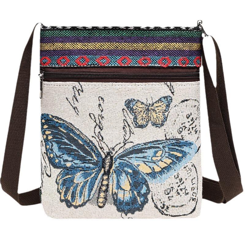 Damen Canvas Umhängetasche - Niedlicher chinesischer Stil, ethnisches Miao-Design, vielseitige gewebte Stoff Schulter- & Handytasche