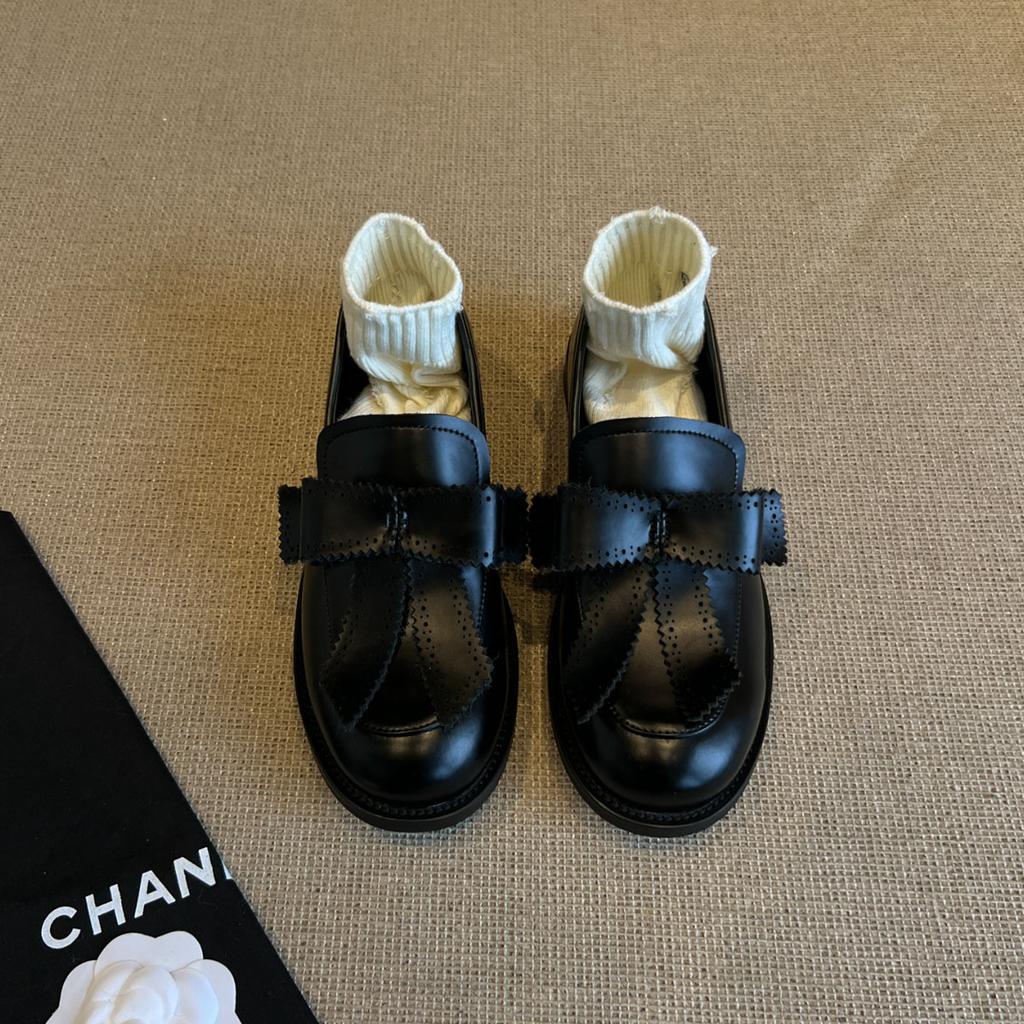 Cowhide version~ Round head bow British style loafers one pedal retro college single shoes low heel small leather shoes women