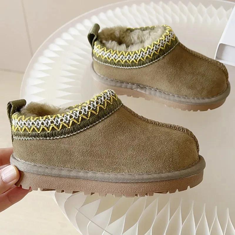 Winter Children Snow Boots 2027 New Design Baby Cow Suede Upper Warm Shoes With Thick Plush Boys Girls Toddler High-top Fur Boot