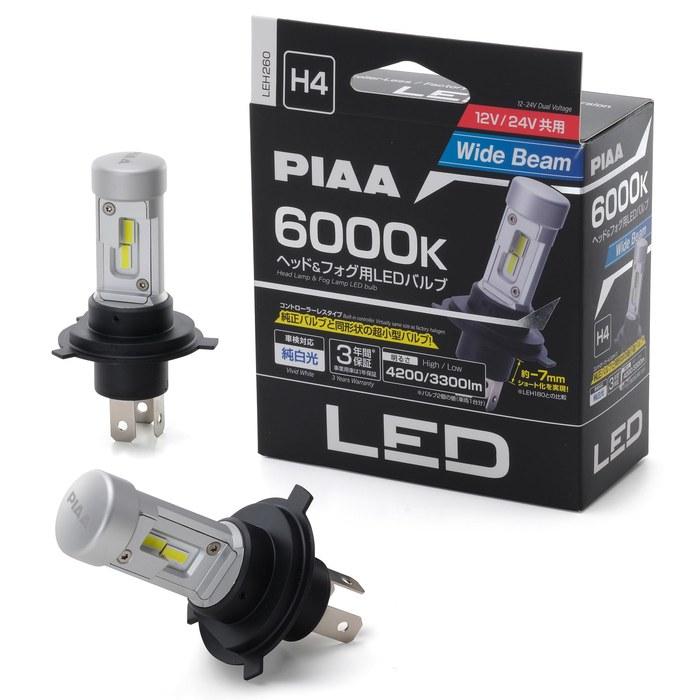 PIAA Vehicle Bulb Headlight/Fog Lamp LED 6000K Controller-less Type 12V/24V 18/18W Hi4200lm/Lo3300lm H4 Compliant 2-pack LEH260