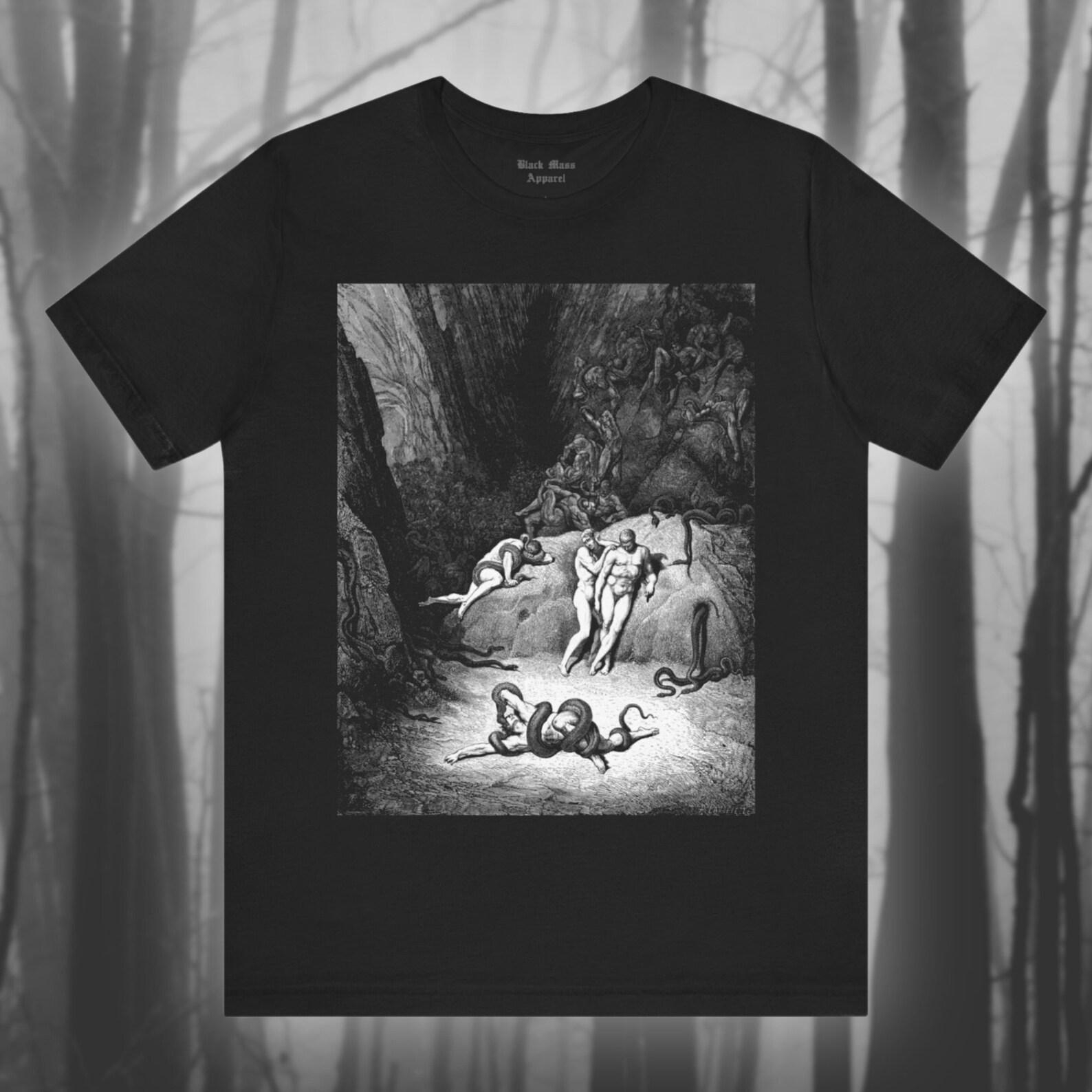 Transformation into Snakes, Dantes Inferno Shirt, Gustave Dore T-Shirt, Bookworm T-Shirt, Classic Literature, Gothic Unisex Short Sleeve Tee L