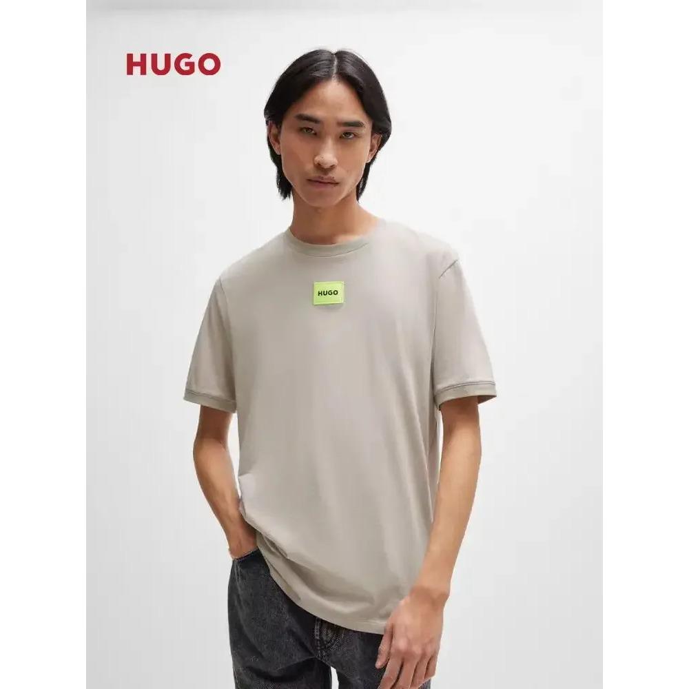 HUGO Cotton T-shirt Summer Oversized Round Neck Men Short Sleeve Brand Pattern Printed Women Tee Sports Fitness Top
