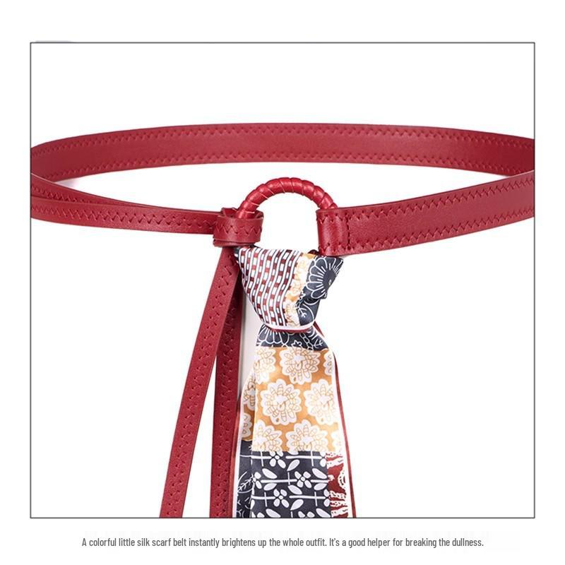 Foulard Vintage Rouge en Soie Ceinture - Ceinture Ruban Hip Hop Punk pour Femme avec Accent Chaîne pour Jeans