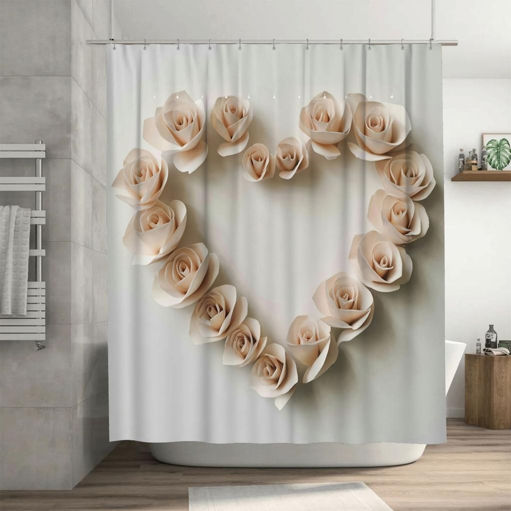 3D Rose Heart Shower Curtain | Elegant and Romantic Bathroom Decor