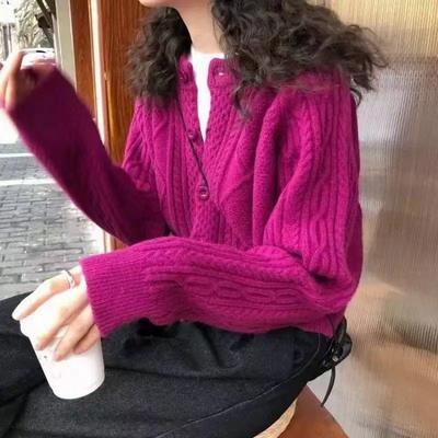 Autumn and Winter New Lazy Retro Knitted Sweater Cardigan Women's Loose Outer Coat Women's Round Neck Short