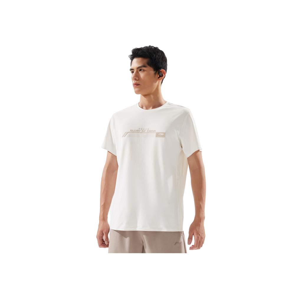 Li Ning Glory Series Sports Fashion Versatile Casual Breathable Crew Neck Logo Short Sleeve T-Shirt Men T-Shirts White ATSV693-1