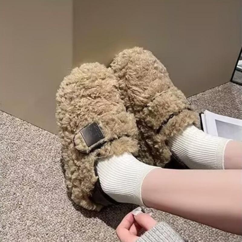 

Lamb wool shoes women wear winter beanie shoes with velvet cotton shoes with thick soles to increase height 40 хакі