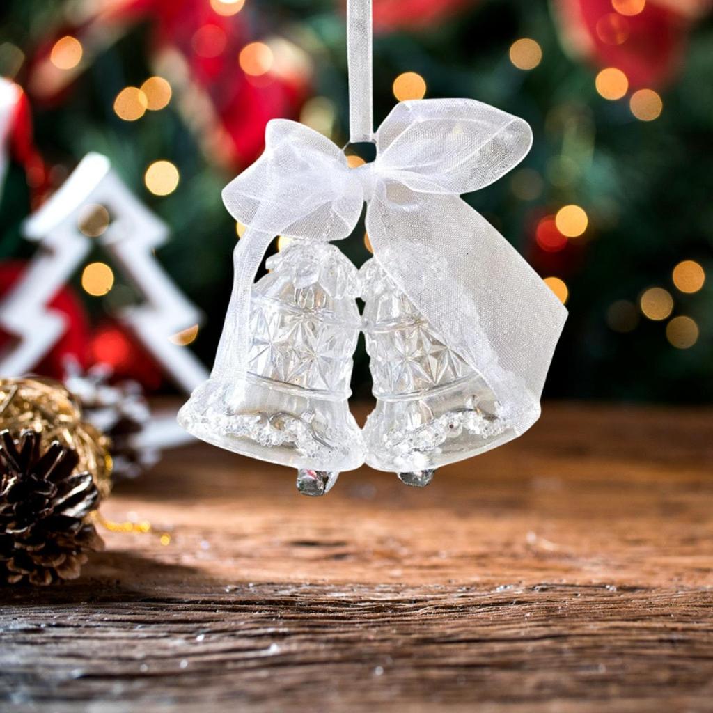 Christmas Tree Bell Pendant DIY with Bow Winter Theme Craft Acrylic Hanging Ornament for Anniversary Holiday Window Office Home