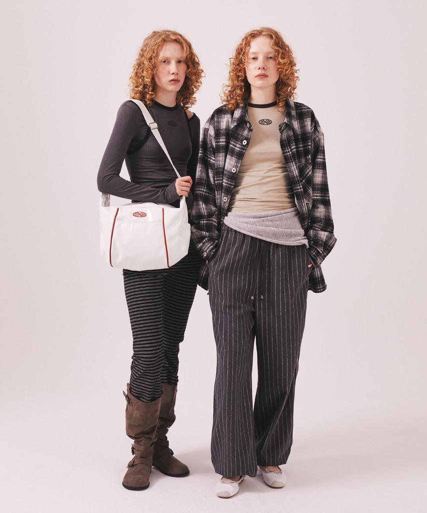 Minasu Brushed Striped Skirt Pants_Black