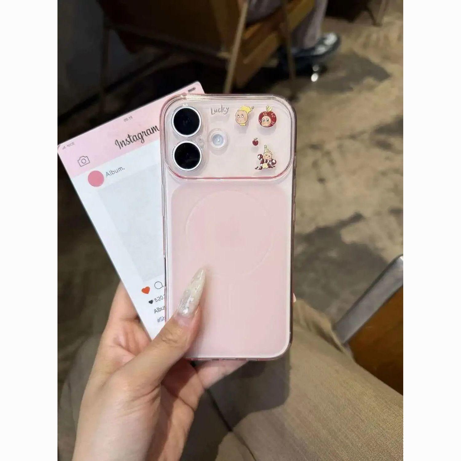 

Magnetic Soft Case for Apple 17 Pro Max with Large Window - Fits 13, 14, 16 - Pink Star Design Apple 12 Pro