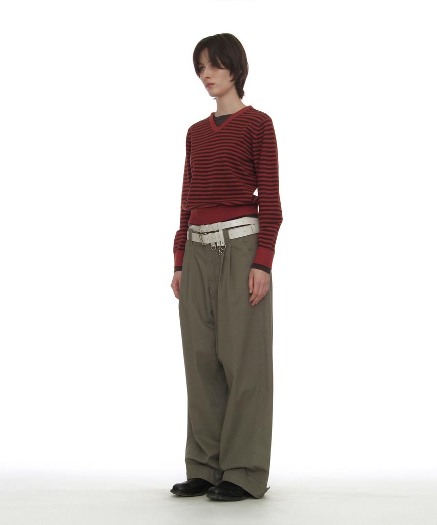 PARTIMENTO WOMEN Colorblock Double Layered Knit Sweater_Chili Stripe