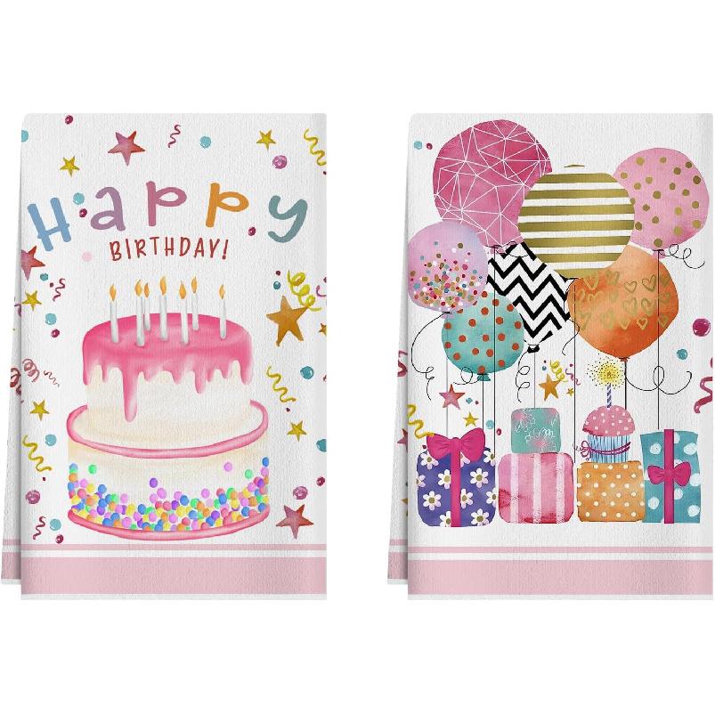 XCHI Happy Birthday Cake Balloons Gifts Kitchen Towels Dish Towels 18x26 Inch Home Decorations Hand Towels Set of 2 Drying Dishcloth