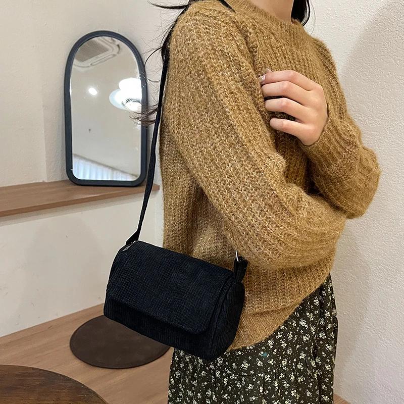 Zipper velvet shoulder bags for women solid casual bag fashion sewing line shoulder bag