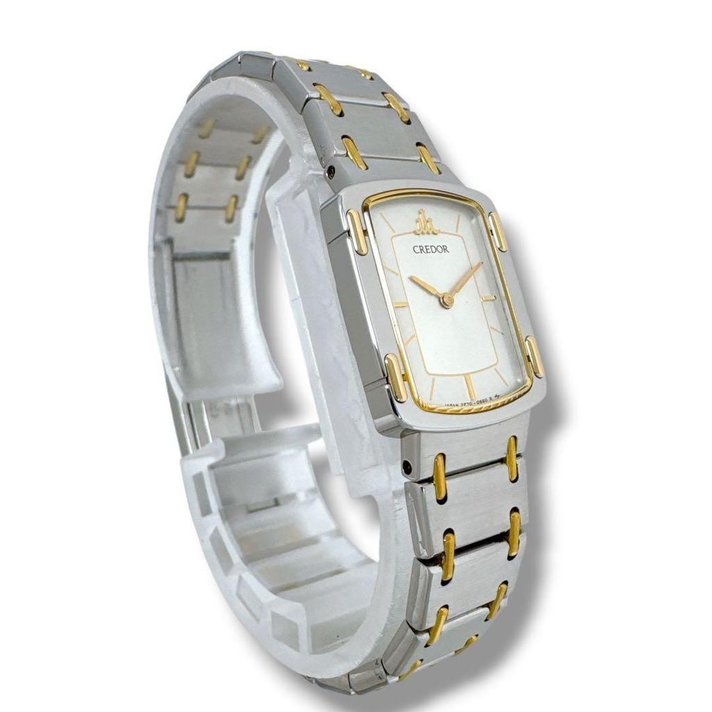 Used Seiko Credor K18 Combi Quartz Ladies Watch Brand Beautiful Condition CREDOR 2F70-5600 Working Silver Dial Silver Gold Quartz Stainless Steel K18