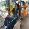 Premium Temperament Suit Women's 1116 Summer Explosion Casual Fashion Denim Vest Ripped Wide-leg Pants Two-piece Set