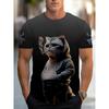 Mens 3D Printed Fun Blue Cat Graphic Tee - Casual Round Neck Short Sleeve T-Shirt Adults Teens