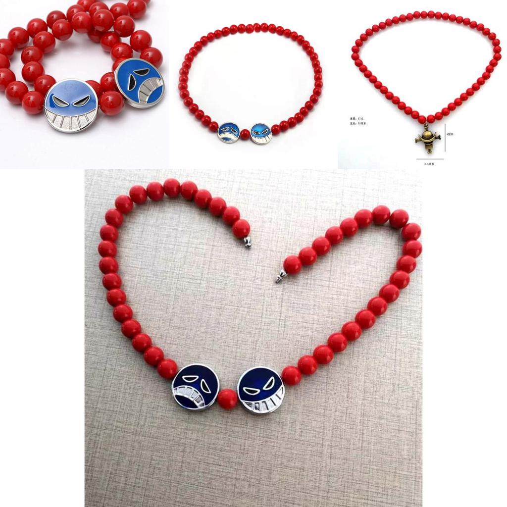 One Piece Portgas D Ace Halskette Whitebeard Piraten Anhänger Rotes Perlenarmband