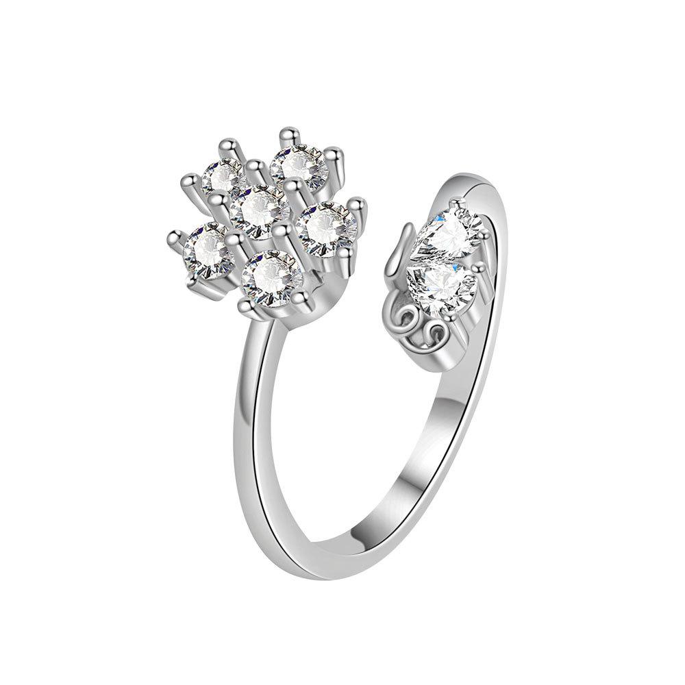 Rotatable Flower Moon Star Open Ring For Women Anti Anxiety Stress Relief Micro Paved Zircon Jewelry
