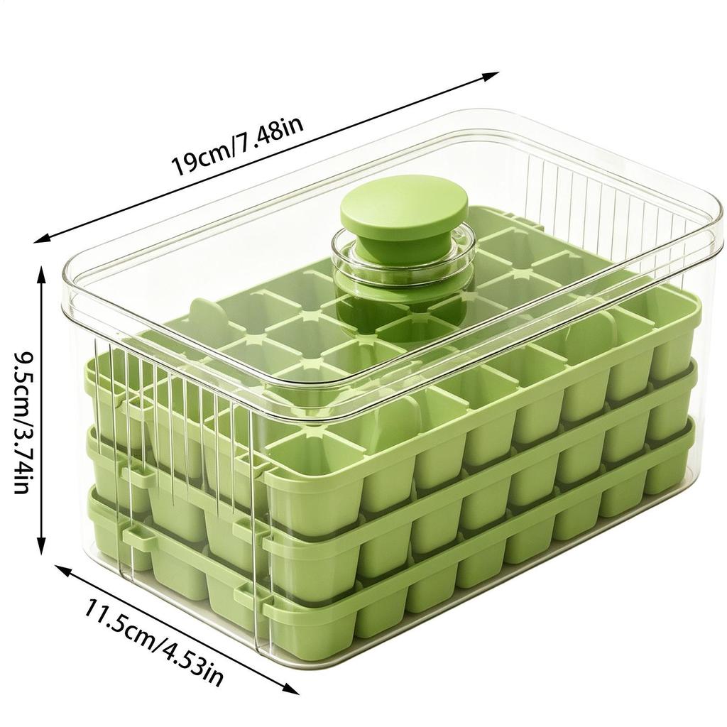 Ice Bin With Lid For Freezer 3-Tier 96-Grid Press-Type Icy Maker With Lid And Bin Easy Release Ice Tray For Home Kitchen