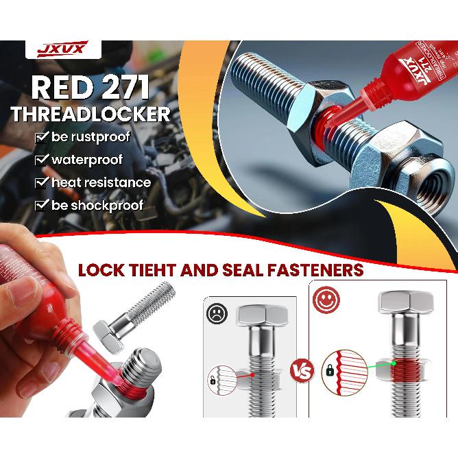 271 Threadlocker High Strength temperature  Strength Gel Screw Adhesive Lock Tight Seal Fasteners Anaerobic Curing Metal Glue,Rustproof  Removable