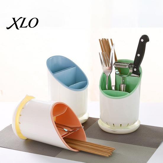 Split Cutlery Storage Box Multi-compartment Draining Chopstick Holder, Plastic Utensil Organizer with Drain Detachable Tube for Home Tray, Compact