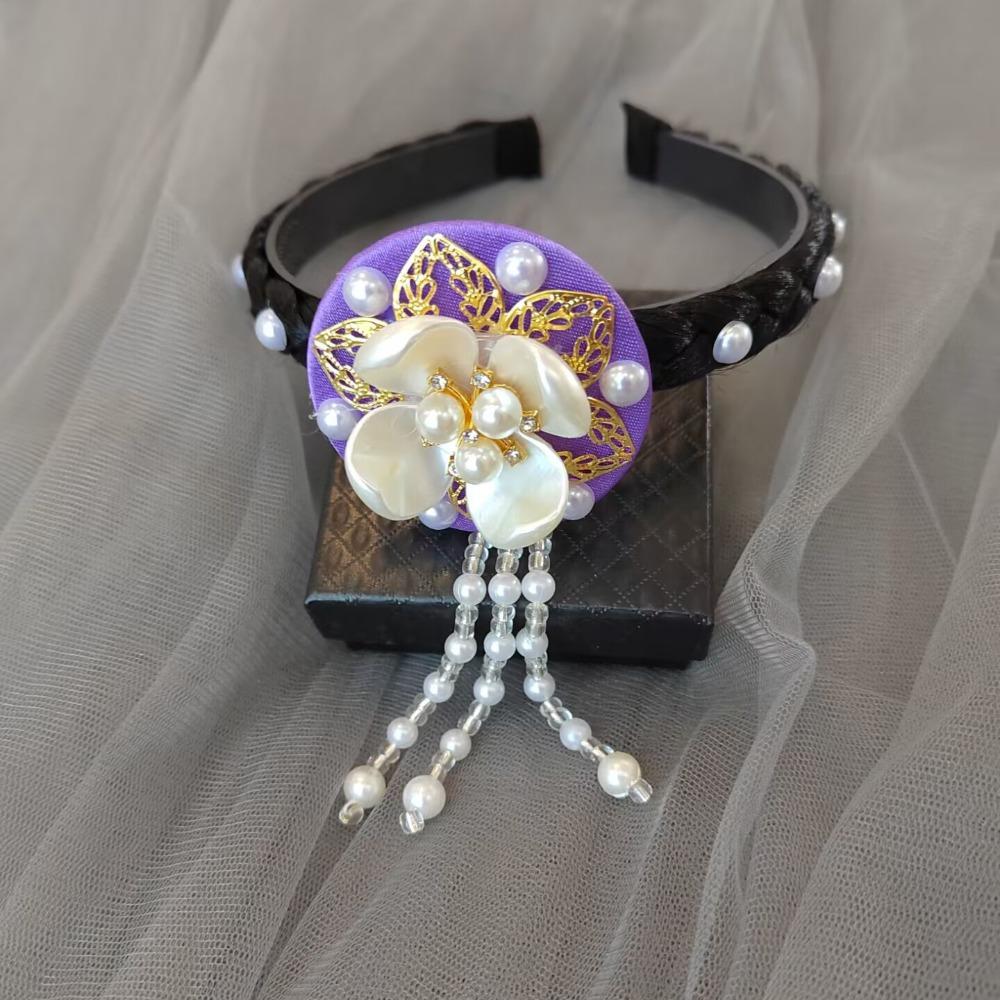 Flower Hanbok Hairband Pearl Stage Dance Hair Hoop Sweet Korean Headband  Girl