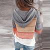 Women Casual Fashion V-Neck Long Sleeves Hooded Patchwork Sweater Blouse Tops