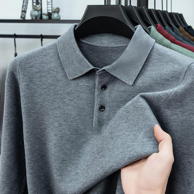 Men's Lapel Solid Color Warm Knit Sweater - Thickened Wool, Cashmere Feel, 2025 Autumn/Winter Collection