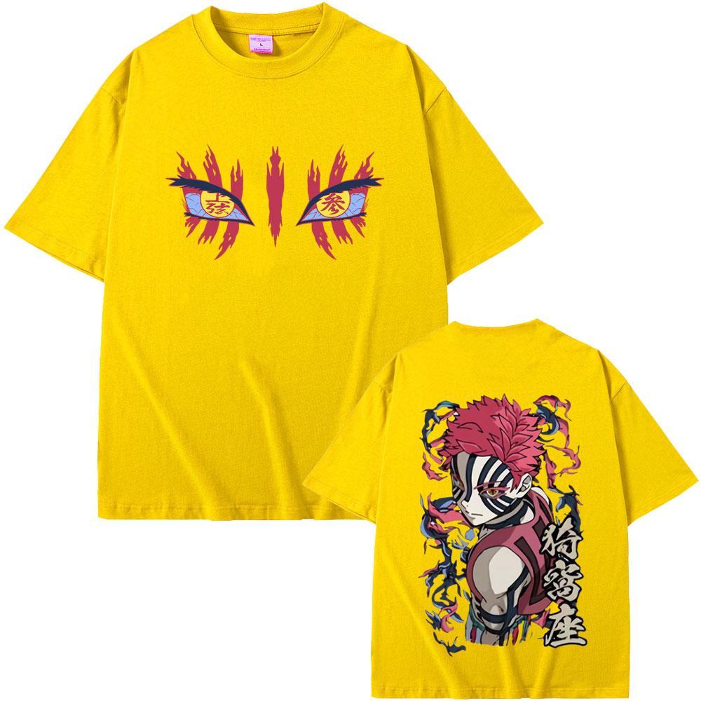 Anime Demon Slayer Akaza Eyes Graphic Tshirt Men Women Clothing Casual Vintage T Shirts Male High Quality Pure Cotton Tshirt