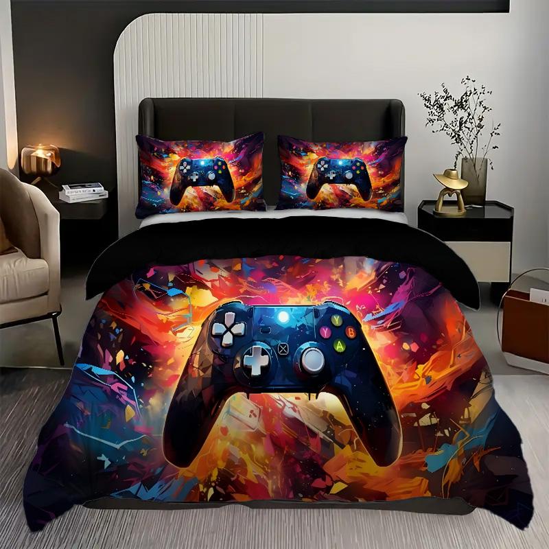 Colorful Gamepad Print Quilt Cover Set Fashion Fragment Game Console Bedding Cover Comfortable