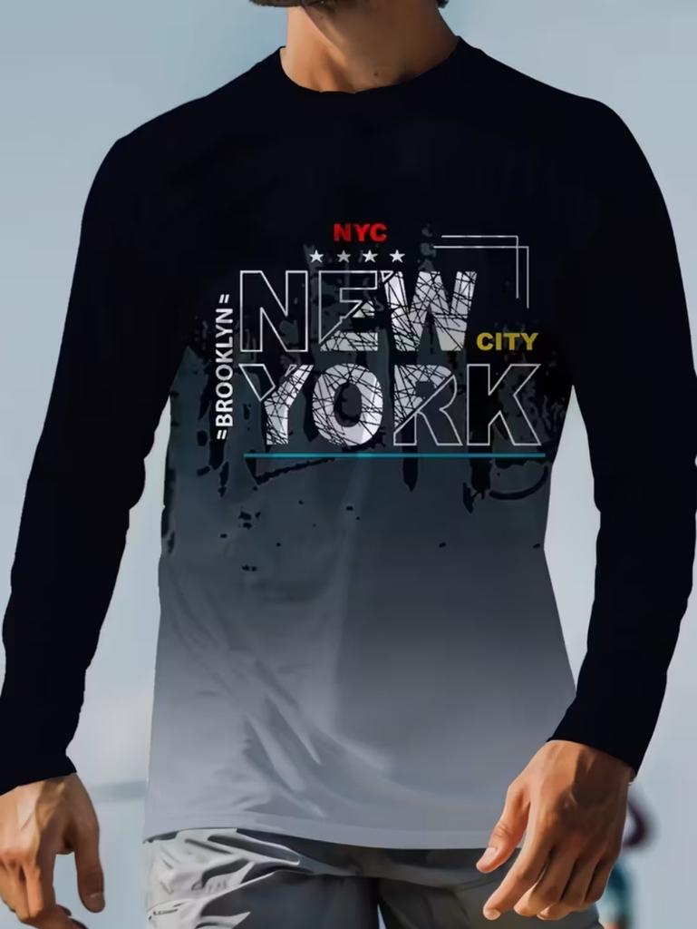Mens T Shirt Los Angeles 3D Print Long Sleeve Autumn Striped Round Neck Outdoor Sports T-Shirt for Men Daily Men's Tops Clothing