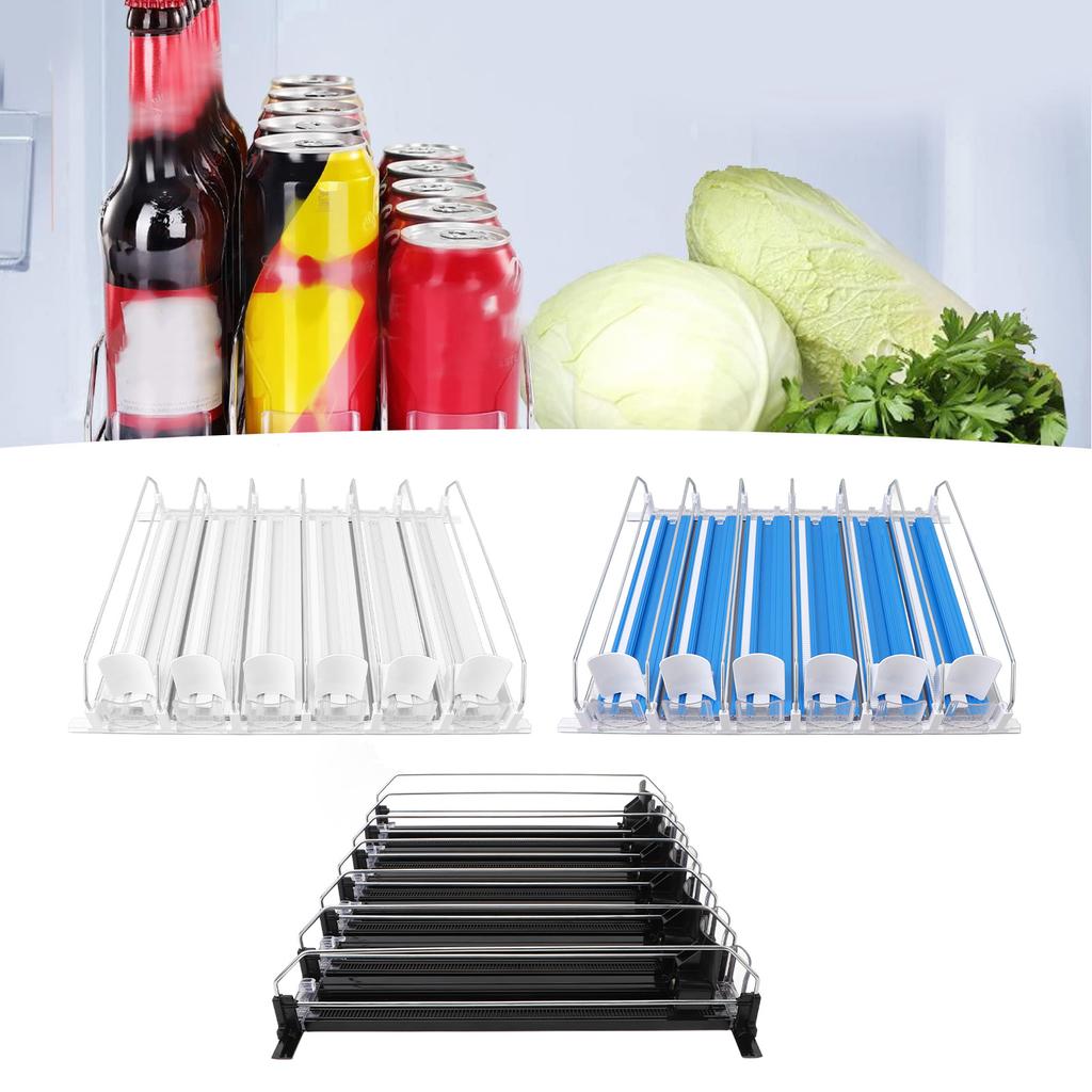 Drink Organizer for Fridge 6 Rows Adjustable Dampening Pusher Glide Soda Can Dispenser WIth Dampener For Beer Beverages