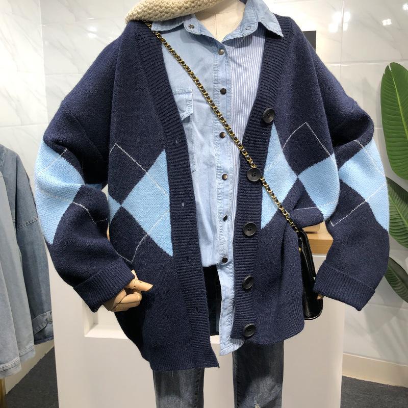 Autumn new British style rhombus sweater