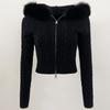 OFTBUY Soft Winter Real Fox Fur Autumn Warm Knitted Coat Short Zipper Hooded Women Jacket Casual Sweater Jacket Slim Lady Elegant Wholesale